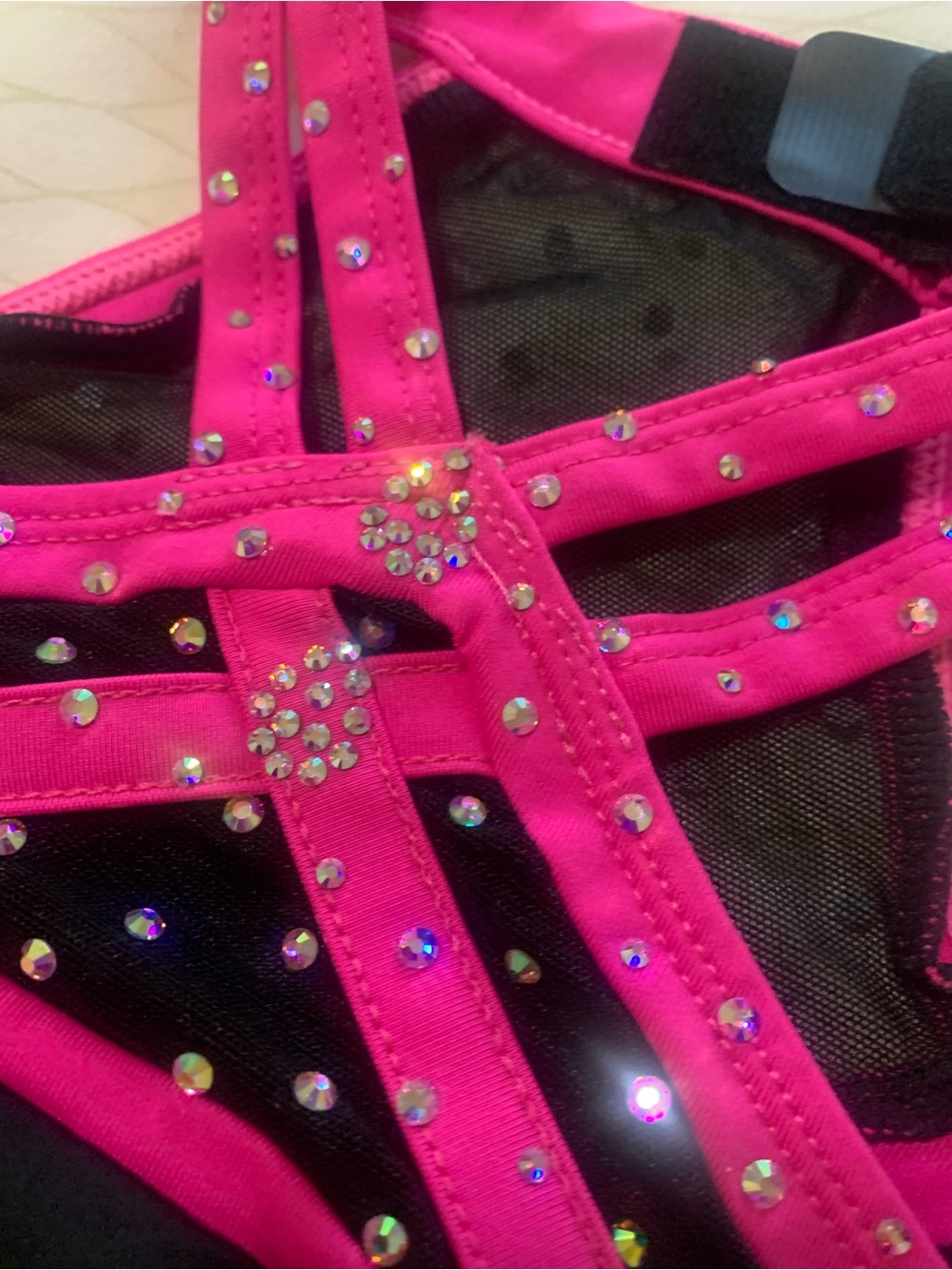 Fierce Black & Hot Pink Rhinestone Cheer Crop Top - Picture 5 of 10